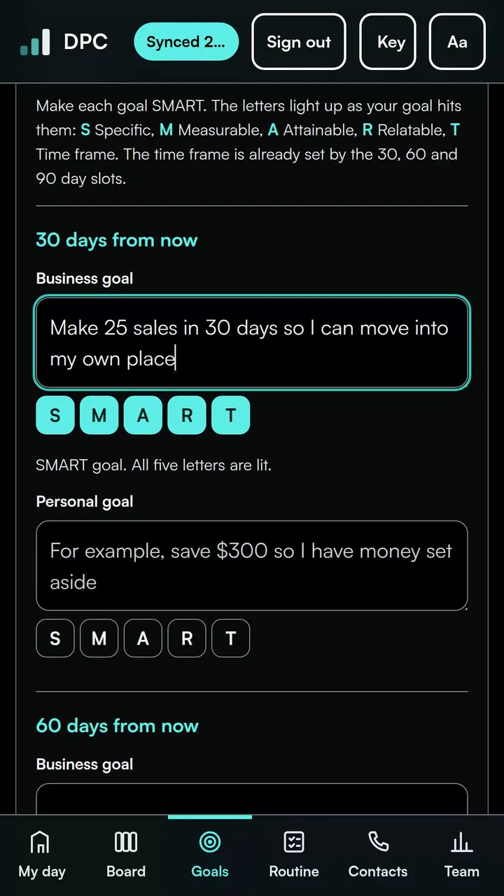 30 day business goal with S M A R T letters lighting up